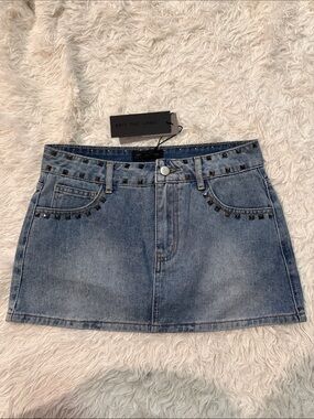 Light Blue Brit the Label Denim Mini Skirt with Stud Trim S